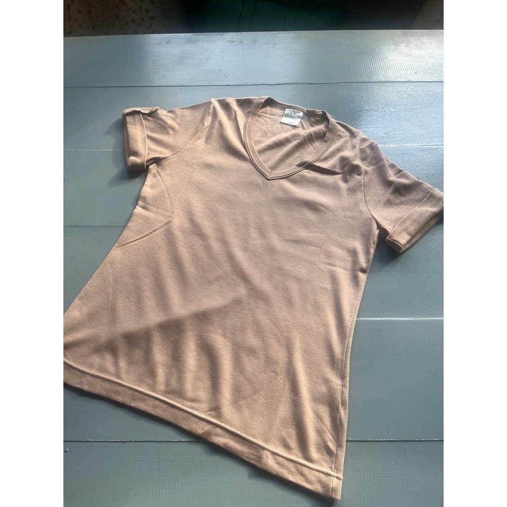 Vintage Sears Made in Japan Taupe V Neck Minimalist Tee Medium